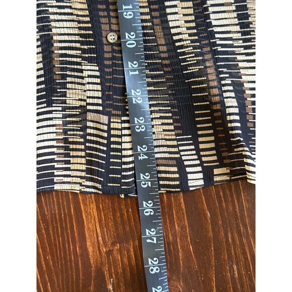 VTG Valerie Stevens Sheer Silk Geo Print Blouse XL Brown Black Fall Trend City - Picture 16 of 16